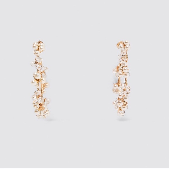 BRAND NEW Zara Crystal Drop Hoop Earrings, Gold - Picture 2 of 8